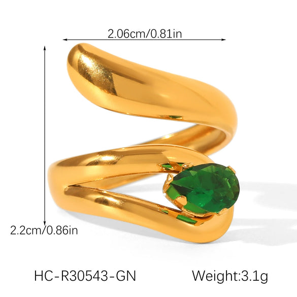 Wholesale Women's Geometric Stainless Steel Ring Set With Green Zirconia Light Luxury And Highend Jewelry