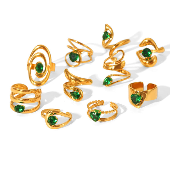 Wholesale Women's Geometric Stainless Steel Ring Set With Green Zirconia Light Luxury And Highend Jewelry