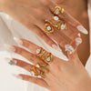 Wholesale Women's Geometric Stainless Steel Ring Set With Zirconia