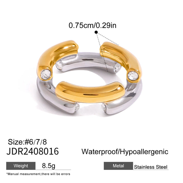 Wholesale Women's Geometric Stainless Steel Ring With Gold And Silver Color Matching Round Diamond And Electroplating Treatment