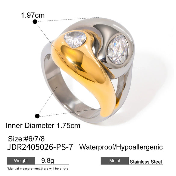 Wholesale Women's Geometric Stainless Steel Ring With Gold And Silver Color Matching Round Diamond And Electroplating Treatment