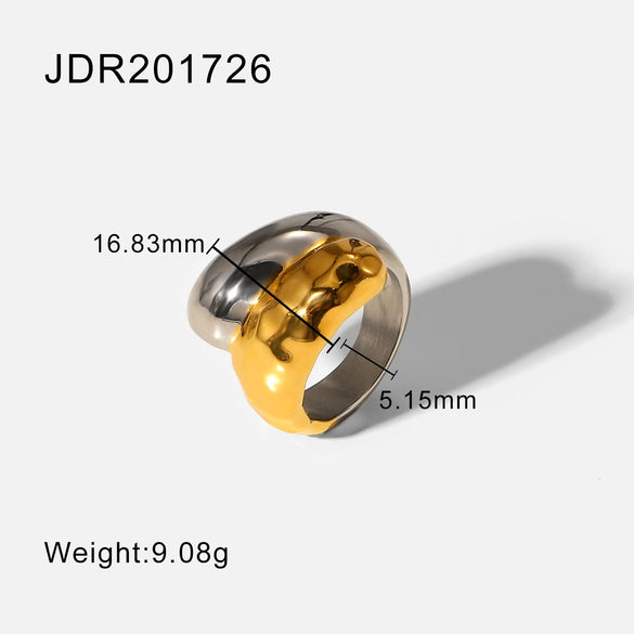 Wholesale Women's Geometric Stainless Steel Ring With Gold And Silver Color Matching Round Diamond And Electroplating Treatment