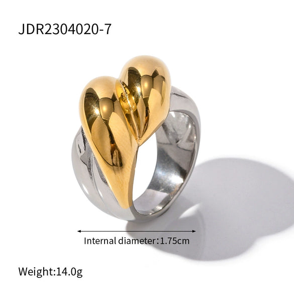 Wholesale Women's Geometric Stainless Steel Ring With Gold And Silver Color Matching Round Diamond And Electroplating Treatment