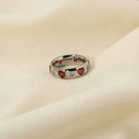 Wholesale Women's Geometric Stainless Steel Ring With Heart And Star Pattern 18K Gold Plated Highend Jewelry