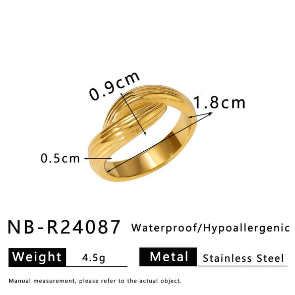 Wholesale Women's Geometric Stainless Steel Ring With Line Rope Knot Texture And Electroplating Processing