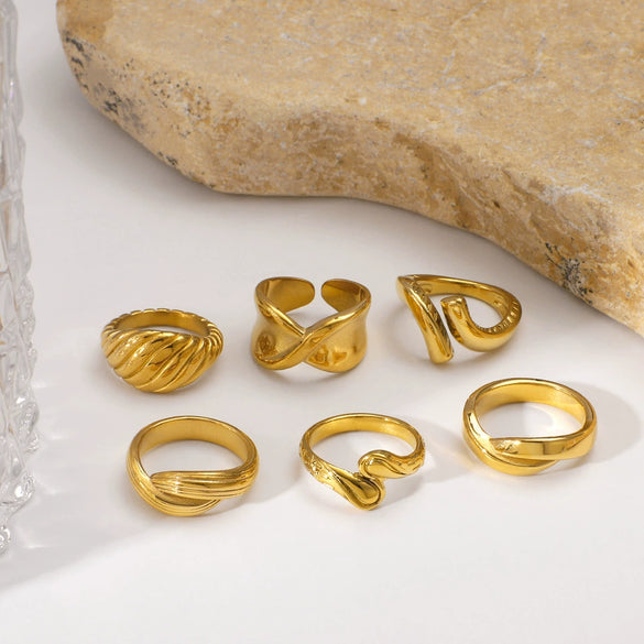 Wholesale Women's Geometric Stainless Steel Ring With Line Rope Knot Texture And Electroplating Processing
