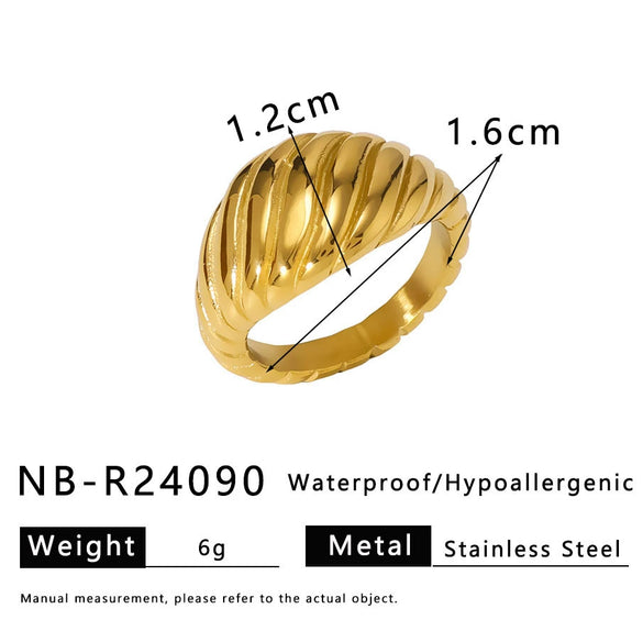 Wholesale Women's Geometric Stainless Steel Ring With Line Rope Knot Texture And Electroplating Processing