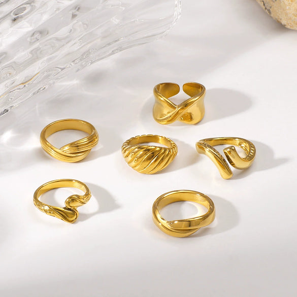 Wholesale Women's Geometric Stainless Steel Ring With Line Rope Knot Texture And Electroplating Processing