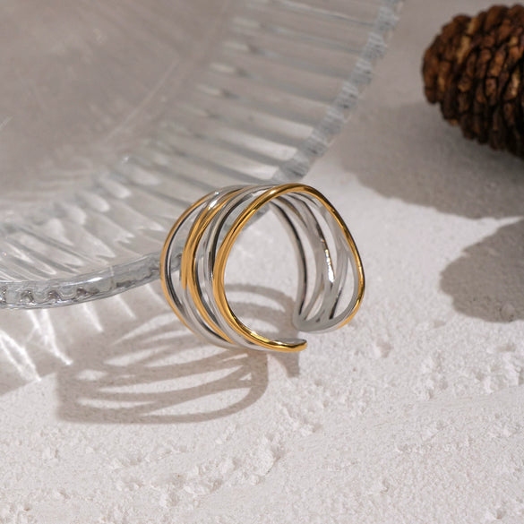 Wholesale Women's Geometric Stainless Steel Ring With Pvd Furnace Vacuum Real Gold Plating