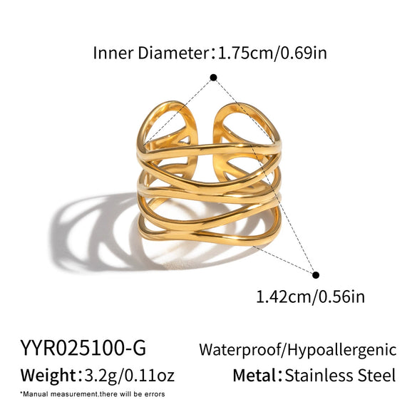 Wholesale Women's Geometric Stainless Steel Ring With Pvd Furnace Vacuum Real Gold Plating
