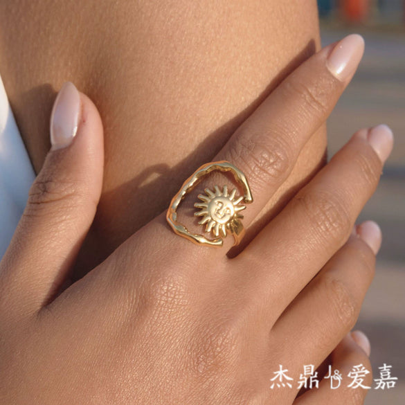 Wholesale Women's Geometric Stainless Steel Ring With Vacuum Real Gold Plating Accessories