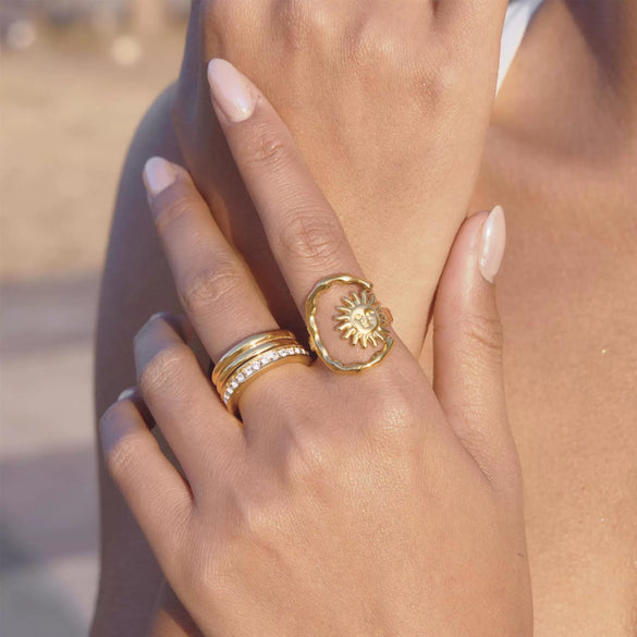 Wholesale Women's Geometric Stainless Steel Ring With Vacuum Real Gold Plating Accessories