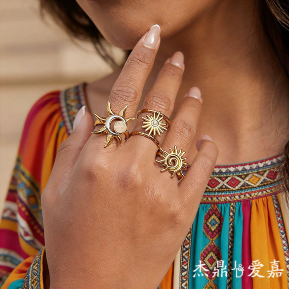 Wholesale Women's Geometric Stainless Steel Ring With Vacuum Real Gold Plating In Pvd Furnace Accessories
