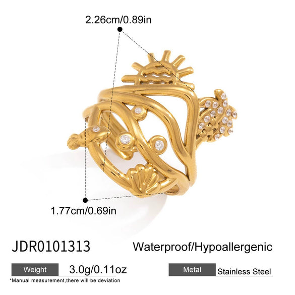 Wholesale Women's Geometric Stainless Steel Ring With Vacuum Real Gold Plating In Pvd Furnace And Niche Design