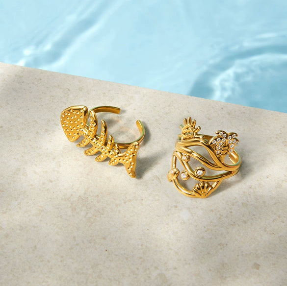 Wholesale Women's Geometric Stainless Steel Ring With Vacuum Real Gold Plating In Pvd Furnace And Niche Design