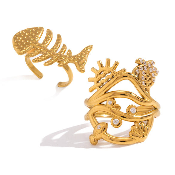 Wholesale Women's Geometric Stainless Steel Ring With Vacuum Real Gold Plating In Pvd Furnace And Niche Design