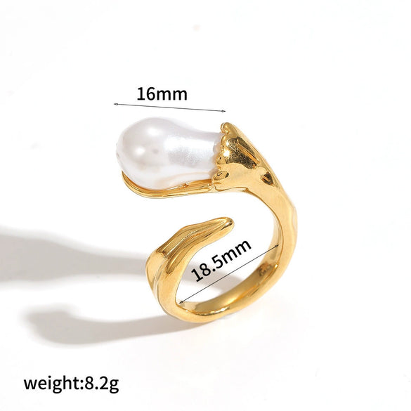 Wholesale Women's Geometric Stainless Steel Ring With Vacuum Real Gold Plating In Pvd Furnace Light Luxury Style