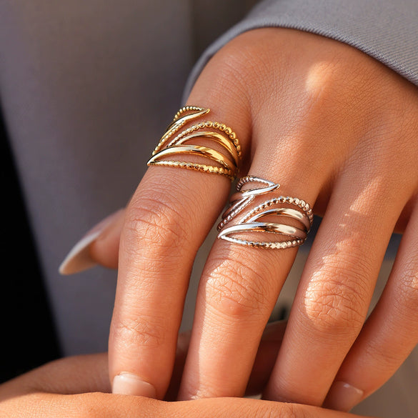 Wholesale Women's Geometric Stainless Steel Rings With Pvd Furnace Vacuum Real Gold Plating