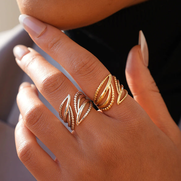 Wholesale Women's Geometric Stainless Steel Rings With Pvd Furnace Vacuum Real Gold Plating
