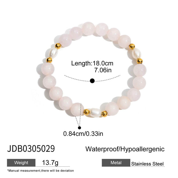 Wholesale Women's Geometric Stainless Steel Rose Quartz Freshwater Pearl Electroplated Bracelet Jewelry