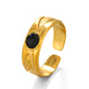 Wholesale Women's Geometric Stainless Steel Round Drop Oil Opening Ring 18K Gold Plated