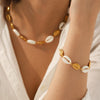 Wholesale Women's Geometric Stainless Steel Shell Electroplated Splicing Chain Necklace And Bracelet Minimalist Jewelry