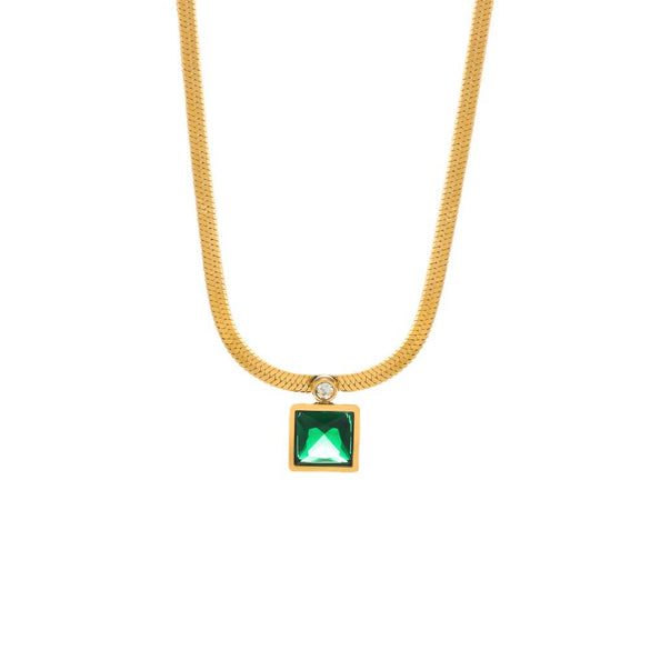 Wholesale Women's Geometric Stainless Steel Snake Bone Chain Necklace With Coloured Glaze Pendant 18K Gold Electroplated
