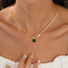 Wholesale Women's Geometric Stainless Steel Snake Bone Chain Necklace With Coloured Glaze Pendant 18K Gold Electroplated