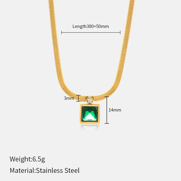 Wholesale Women's Geometric Stainless Steel Snake Bone Chain Necklace With Coloured Glaze Pendant 18K Gold Electroplated