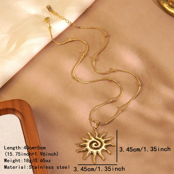 Wholesale Women's Geometric Stainless Steel Stamped Sun Turbine Necklace Light Luxury Minimalist Jewelry