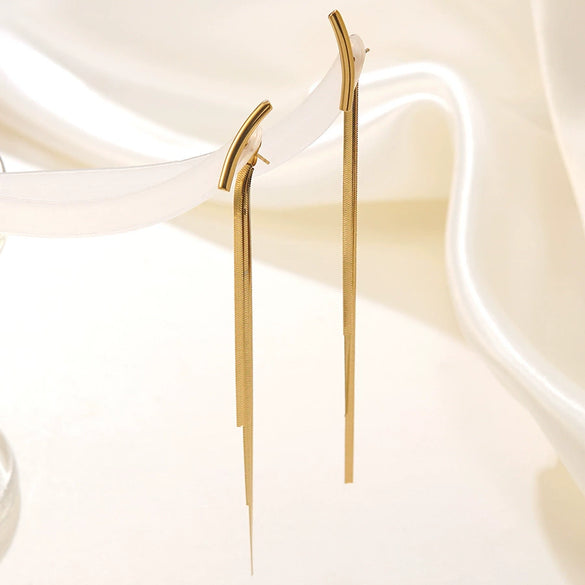 Wholesale Women's Geometric Stainless Steel Tassel Gold Plated Earrings Old Money Style Jewelry