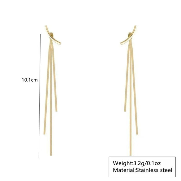 Wholesale Women's Geometric Stainless Steel Tassel Gold Plated Earrings Old Money Style Jewelry