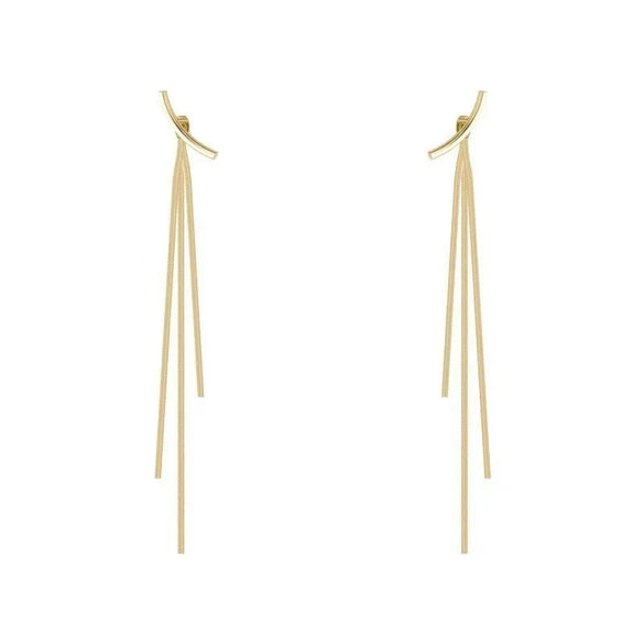 Wholesale Women's Geometric Stainless Steel Tassel Gold Plated Earrings Old Money Style Jewelry
