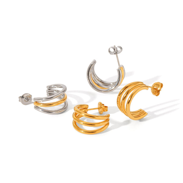 Wholesale Women's Geometric Stainless Steel Threelayer Line Electroplated Earrings