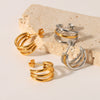 Wholesale Women's Geometric Stainless Steel Threelayer Line Electroplated Earrings