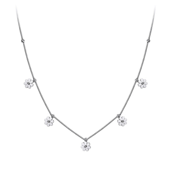 Wholesale Women's Geometric Stainless Steel Titanium Steel Electroplated Calendering Chain Daisy Flower Chrysanthemum Necklace