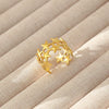 Wholesale Women's Geometric Stainless Steel Titanium Steel Ring With Geometric Plants And Flowers Pattern 18K Gold Electroplated Ins Style