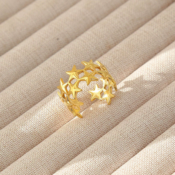 Wholesale Women's Geometric Stainless Steel Titanium Steel Ring With Geometric Plants And Flowers Pattern 18K Gold Electroplated Ins Style