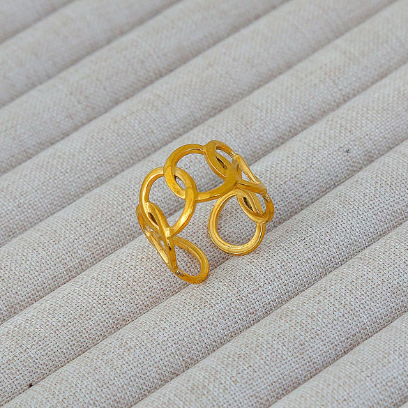Wholesale Women's Geometric Stainless Steel Titanium Steel Ring With Geometric Plants And Flowers Pattern 18K Gold Electroplated Ins Style