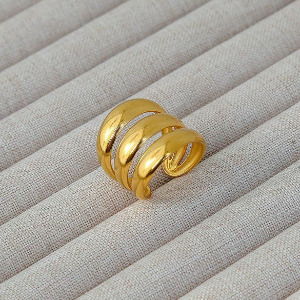 Wholesale Women's Geometric Stainless Steel Titanium Steel Ring With Geometric Plants And Flowers Pattern 18K Gold Electroplated Ins Style