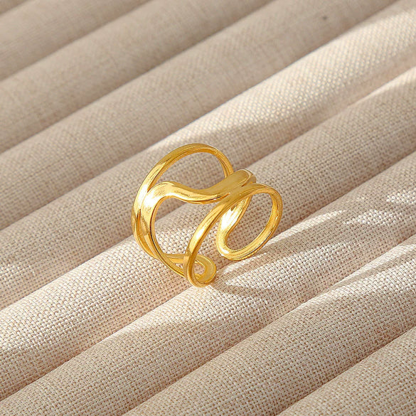 Wholesale Women's Geometric Stainless Steel Titanium Steel Ring With Geometric Plants And Flowers Pattern 18K Gold Electroplated Ins Style