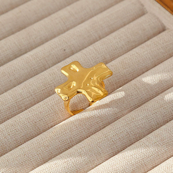 Wholesale Women's Geometric Stainless Steel Titanium Steel Ring With Geometric Plants And Flowers Pattern 18K Gold Electroplated Ins Style