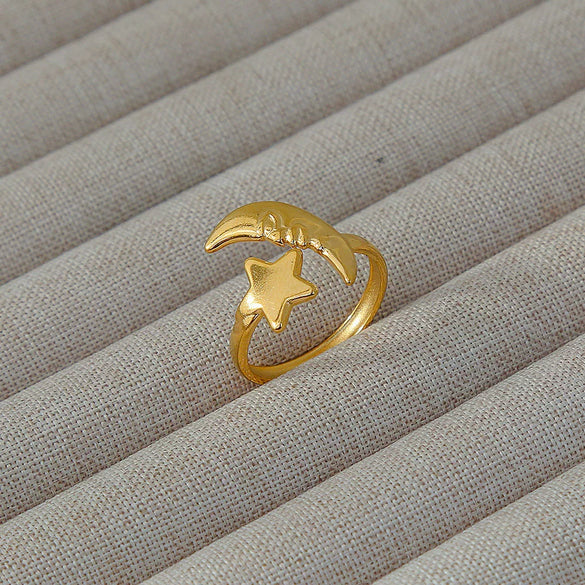 Wholesale Women's Geometric Stainless Steel Titanium Steel Ring With Geometric Plants And Flowers Pattern 18K Gold Electroplated Ins Style