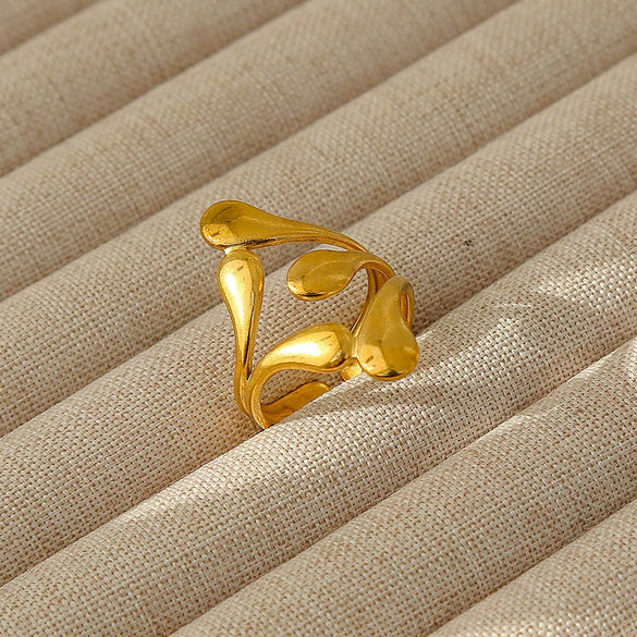 Wholesale Women's Geometric Stainless Steel Titanium Steel Ring With Geometric Plants And Flowers Pattern 18K Gold Electroplated Ins Style