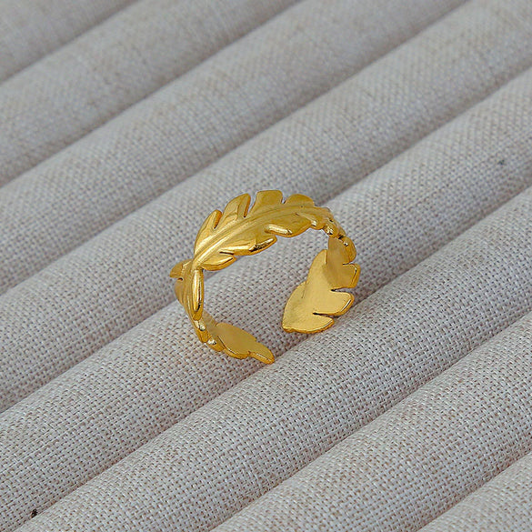 Wholesale Women's Geometric Stainless Steel Titanium Steel Ring With Geometric Plants And Flowers Pattern 18K Gold Electroplated Ins Style
