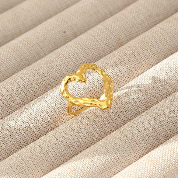 Wholesale Women's Geometric Stainless Steel Titanium Steel Ring With Geometric Plants And Flowers Pattern 18K Gold Electroplated Ins Style