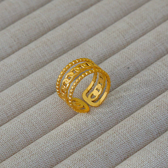 Wholesale Women's Geometric Stainless Steel Titanium Steel Ring With Geometric Plants And Flowers Pattern 18K Gold Electroplated Ins Style