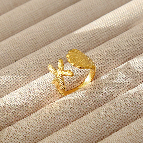 Wholesale Women's Geometric Stainless Steel Titanium Steel Ring With Geometric Plants And Flowers Pattern 18K Gold Electroplated Ins Style