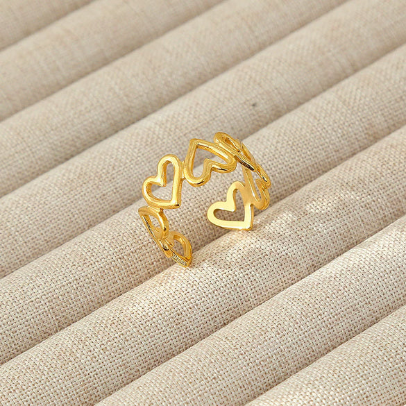 Wholesale Women's Geometric Stainless Steel Titanium Steel Ring With Geometric Plants And Flowers Pattern 18K Gold Electroplated Ins Style