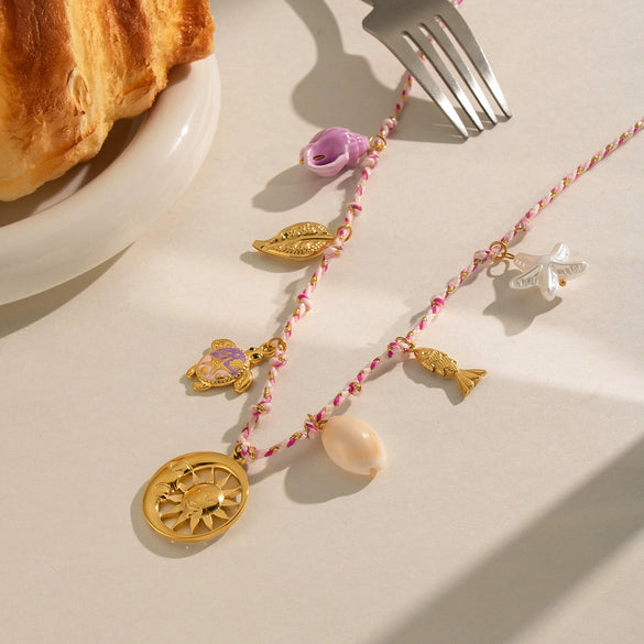 Wholesale Women's Geometric Stainless Steel Turtle Shell Pendant Necklace With Pvd Furnace Vacuum Real Gold Plating And Rope Chain